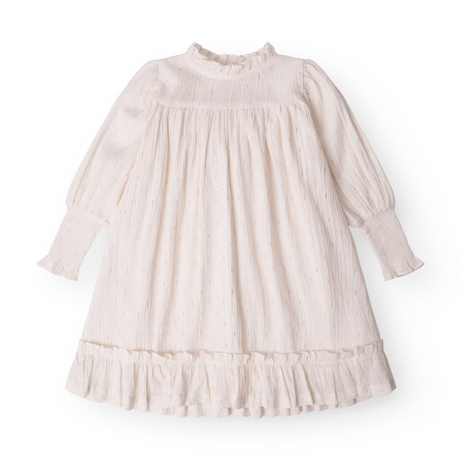 That's Mine Cecilie dress - Pristine creme - 98% Organic cotton / 2% Metallic Buy Kjoler||Kjoler & nederdele||personale||AW25 here.